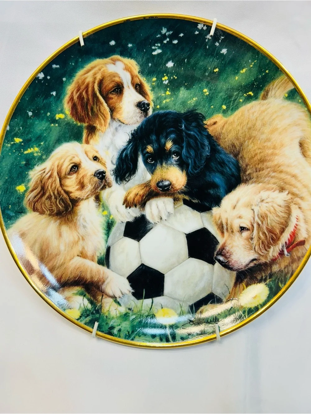 Franklin Mint Puppies with Vintage “Soccer Scamps”-Green,Black,White, Brown,Gold